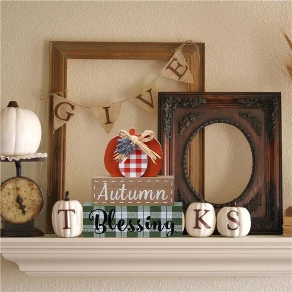Thanksgiving Decorations for Home, Large Size 3-Layered Wood Block with Pumpkin - Picture 6 of 7